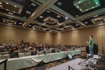 Jeremy Plumb, director of production science at Pruf Cultivar, presents a keynote address to Cannabis Conference attendees on April 2, 2019.