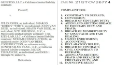 First page of Genetixs' lawsuit naming Julio Jones and Roddy White as defendants.