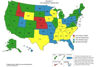 U.S. cannabis legalization map with U.S. territories