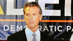 Gov. Gavin Newsom gives his victory speech Tuesday night.