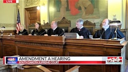 South Dakota Supreme Court Justices Patricia J. DeVaney, from left, Janine M. Kern, Steven R. Jensen, Mark E. Salter and Scott P. Myren hear April 28 arguments about the constitutionality of voter-approved Amendment A, which would legalize adult-use cannabis in the state. They have yet to issue an opinion.