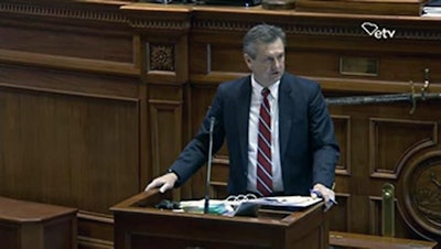 South Carolina State Sen. Tom Davis discusses his medical cannabis bill on the floor of his chamber.