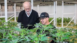 David Holmes, CEO and founder of Clade9, with Mel Frank, famed cannabis author and photographer, in Clade9's Los Angeles cultivation facility.