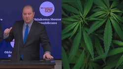 Oklahoma House Majority Floor Leader Jon Echols unveils a 12-point plan to combat illicit cannabis during a press conference March 7.