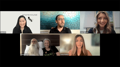 Top row (from left to right): Angela Pih, vice president of marketing for StateHouse Holdings; Claudio Miranda, co-founder of Guild Enterprises; Cassie Tomaselli, conference programming director for Cannabis Business Times and Cannabis Conference and bottom row (from left to right): Swami Chaitanya and Nikki Lastreto, co-founders of Swami Select; Jocelyn Sheltraw, director of industry relations at Headset