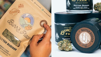 Burr's Place and One Straw Farm product with Scratch n Sniff packaging at Green Gold, a San Andreas, Calif., dispensary