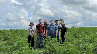 Members of the Kentucky Heritage Hemp team. From left to right: Michelle Snyder, director of compliance; Dane DeWitt, lab assistant; Bobby Gaffney, chief science officer; Cory Boggs, operations director; Bill Peterson, CEO; Alice Peterson, president.