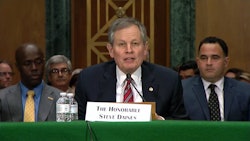 Sen. Steve Daines, R-Mont., testifies on the SAFE Banking Act May 11 before the Senate Banking Committee.