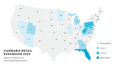 The nation's largest cannabis companies are taking on retail expansion opportunities Florida, Pennsylvania, Maryland and elsewhere in 2023.