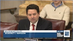 Ohio state Sen. Rob McColley explains proposed legislative changes to a voter-approved adult-use cannabis legalization measure during the General Government Committee's hearing on Dec. 4.