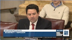 Ohio state Sen. Rob McColley explains proposed legislative changes to a voter-approved adult-use cannabis legalization measure during the General Government Committee's hearing on Dec. 4.
