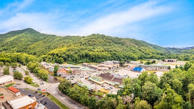 Aerial view of Cherokee, North Carolina. Cherokee is the capital of the federally recognized Eastern Band of Cherokee Indians and part of the traditional homelands of the Cherokee people.