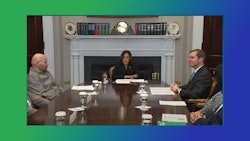 Vice President Kamala Harris with rapper Fat Joe and Kentucky Gov. Andy Beshear during the White House roundtable discussion March 15.