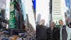 Left: A view of the atmosphere during the Royal Queen Seeds Takeover One Times Square Billboard for 4/20 on April 20, 2024 in New York City. Right: From left: Carma HoldCO CEO Adam Wilks, Mike Tyson and President of Royal Queen Seeds Shai Ramsahai attend the Royal Queen Seeds takeover of the One Times Square Billboard for 4/20.