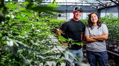 From left: Graham Farrar, co-founder, president and chief cannabis officer, Glass House Brands, and Tiffany Garcia de Alba, head grower for Glass House Farms.