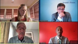 Clockwise from top right: Former Attorney General James Cole; Howard Sklamberg, partner at law firm Arnold & Porter and former FDA Deputy Commissioner; Tahir Johnson, president of the Minority Cannabis Business Association and CEO of Simply Pure Trenton; and moderator Andrea Purse, of Andrea Purse Communications