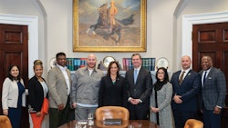 Chris Goldstein (second from right) with VP Kamala Harris, Gov. Andy Beshear and the other attendees at the closed-door White House roundtable discussion in the Roosevelt Room March 15.