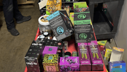 Seized products, including those by hemp brand FVKD, are shown during a Dec. 4 police and DEA raid in Farmers Branch, Texas.