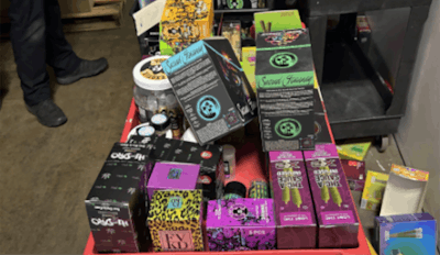 Seized products, including those by hemp brand FVKD, are shown during a Dec. 4 police and DEA raid in Farmers Branch, Texas.