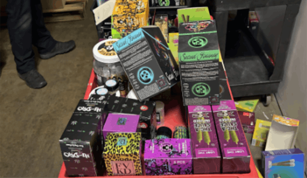 Seized products, including those by hemp brand FVKD, are shown during a Dec. 4 police and DEA raid in Farmers Branch, Texas.