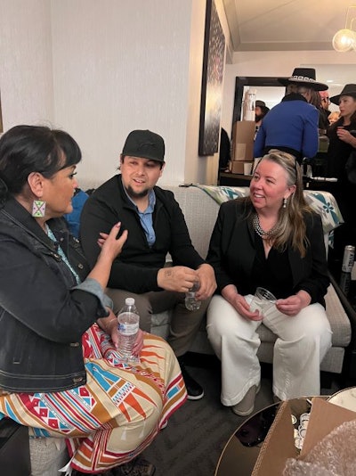 From left: Cher Old Elk, General Counsel, Fort Belknap and Fort Peck; Isaiah Kicknosway, Six Nations; and Heather Smith, owner of Lost Coast Plant Therapy and confounder of Nations United, gathering at Canna Collide in Las Vegas.