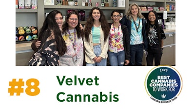 Velvet Cannabis’s Martinez team during Spirit Week September 2024. Left to right: Luisa Gonzalez (budtender), Elisabeth Gutierrez (budtender), Anabel Anaya (budtender), Elizabeth Aguirre (general manager), Gwen Bole (budtender), Cassandra Yuson (team lead)
