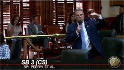 Texas state Sen. Charles Perry, R-Lubbock, pushes for Senate Bill 3's passage March 17 on the chambers floor.