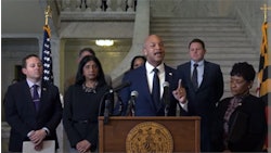 Maryland Gov. Wes Moore holds a press conference March 20 with legislative leaders on their budget framework agreement.
