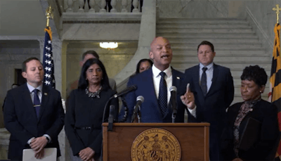 Maryland Gov. Wes Moore holds a press conference March 20 with legislative leaders on their budget framework agreement.