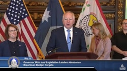 Minnesota Gov. Tim Walz and legislative leaders announce their bipartisan budget agreement on May 15.
