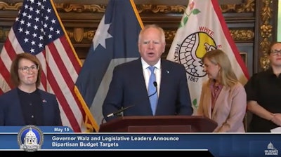 Minnesota Gov. Tim Walz and legislative leaders announce their bipartisan budget agreement on May 15.