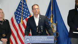 Pennsylvania Gov. Josh Shapiro talks about legalizing adult-use cannabis through the state budget during his June 18 visit to the Lancaster City Housing Authority.