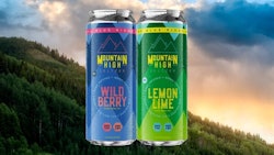 Mountain High Seltzer, hemp-infused, nonalcoholic, THC canned beverages in Wild Berry and Lemon Lime, created in the foothills of the Blue Ridge Mountains, and distributed in Virginia by Hoffman Beverage and Virginia Eagle.