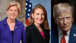 U.S. Sen. Elizabeth Warren (left), D-Mass., Rep. Melanie Stansbury, D-N.M., and President Donald Trump.
