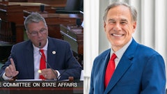 Texas state Sen. Charles Perry (left) and Gov. Greg Abbott.