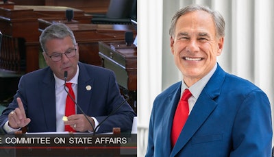 Texas state Sen. Charles Perry (left) and Gov. Greg Abbott.