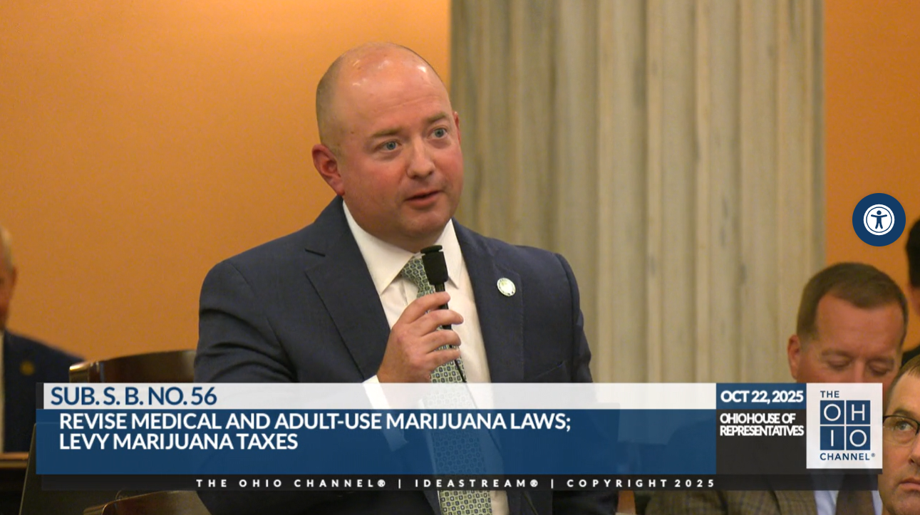Ohio state Rep. Brian Stewart, R-Ashville, discusses a substitute bill that would amend a voter-approved adult-use cannabis initiative from 2023 and provide a regulatory framework for intoxicating hemp products.