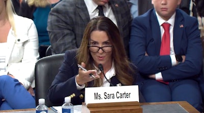 Sara Carter, President Donald Trump's nominee to be the director of the White House Office of National Drug Control Policy, testifies during her confirmation hearing Sept. 17 before the Senate Judiciary Committee.