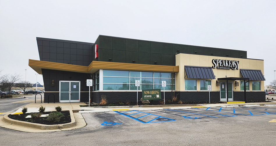 The exterior of Speakeasy Dispensary Lexington, located in the former Frisch&rsquo;s Big Boy building in Hamburg.