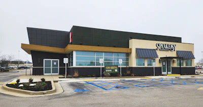 The exterior of Speakeasy Dispensary Lexington, located in the former Frisch’s Big Boy building in Hamburg.