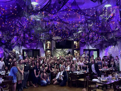 The full Green Leaf team gathers for its annual awards dinner in Temecula, Calif., following a day of wine tasting, golf, and poolside relaxation during the company’s all-team retreat.