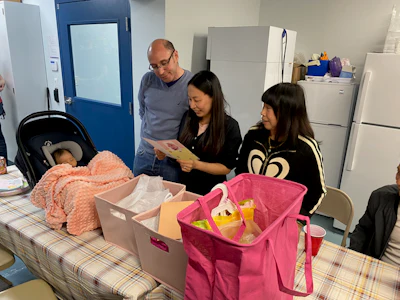Steadfast Labs celebrates baby showers for all expecting employees. Pictured here is CEO Avi Zallen (left) with his wife (center), Chunyan Zallen, baby Aleeza Zallen, and Chunyan's mother, during a baby shower for Avi and Chunyan.