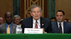 Sen. Steve Daines, R-Mont., flanked by prohibitionist Kevin Sabet (right), testifies on the SAFE Banking Act on May 11, 2023, before the Senate Banking Committee.