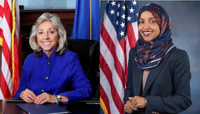 U.S. House Reps. Dina Titus, R-Nev., (left) and Ilhan Omar, D-Minn., introduced on April 20 the Higher Education Marijuana Research Act.