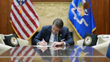 U.S. Acting Attorney General Todd Blanche signs an order to reschedule cannabis on April 23, 2026.