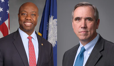 U.S. Sens. Tim Scott, R-S.C., (left) and Jeff Merkley, D-Ore.