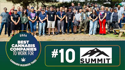 The feature image from Summit's profile in Cannabis Business Times' feature story on the 'Best Cannabis Companies to Work For - 2026,' showing one of Summit's 4/20 cookouts. Summit ranked #10 on the overall list and ranked #2 in the 'Cultivation' category in 2026.
