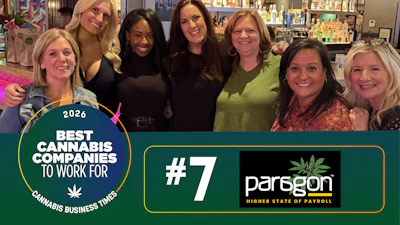 The feature image from Paragon Payroll's profile in Cannabis Business Times' feature story on the 'Best Cannabis Companies to Work For - 2026,' showing the 'Women Leaders' at Paragon Payroll in Chicago during one of the company's leadership conference hosted by the company's CEOs. This is Paragon's second consecutive year ranking as a 'Best Cannabis Company to Work For.'