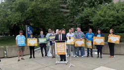 Activists representing Students for Sensible Drug Policy hold a press conference outside the Drug Enforcement Administration's headquarters ahead of the administrative law judge hearing for the Schedule III proposed cannabis rule on June 29 in Arlington, Va.
