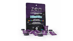 Zen Cannabis NiteNite fast-acting full spectrum cannabis gummies package with 10 individually wrapped purple gummies displayed